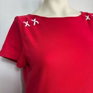 Red Women's Top with White Accents